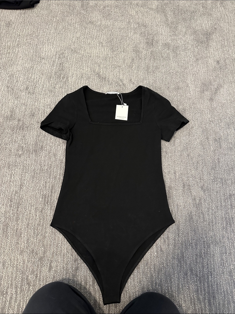Mango Black Girls' Square Neck Short Sleeve Bodysuit